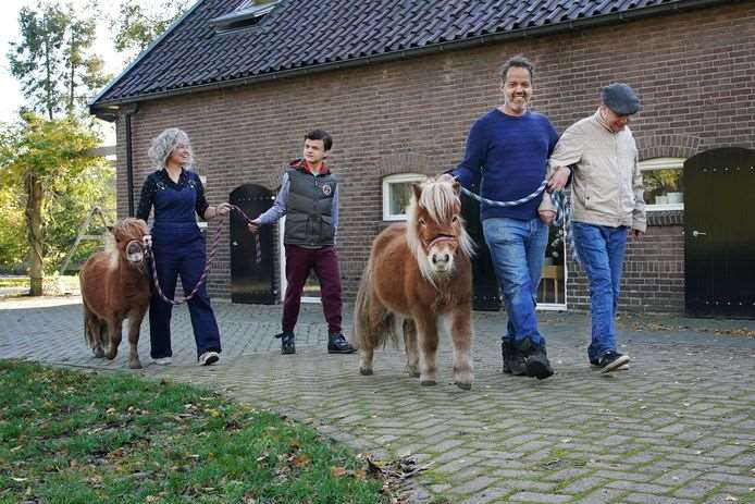 Achmed en Astrid brengen samen met twee bewoners de paardjes naar de wei bij zorgboerderij De 4 Jaargetijden